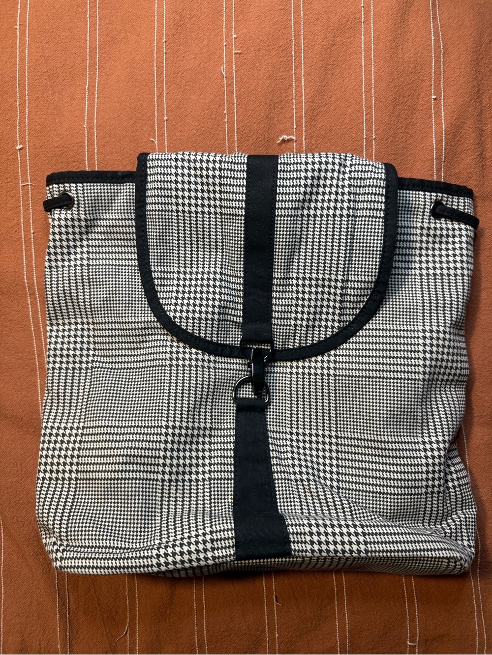 Luludharma Plaid Black & White Roll-Top Backpack